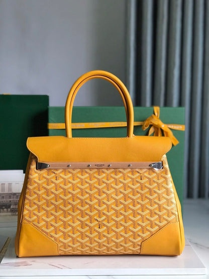 BOLSO SAIGON SOUPLE 34 EN LONA GOYARDINE AMARILLA Y PIEL DE BECERRO