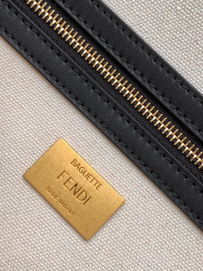Bolso Fend Baguette de lona negra, blanca, marrón y naranja de 27 pulgadas con bordado FF Ghw 