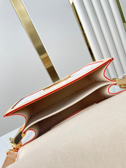 DAUPHINE MINI 20 IN WHITE MONOGRAM JACQUARD FABRIC GOLD HARDWARE