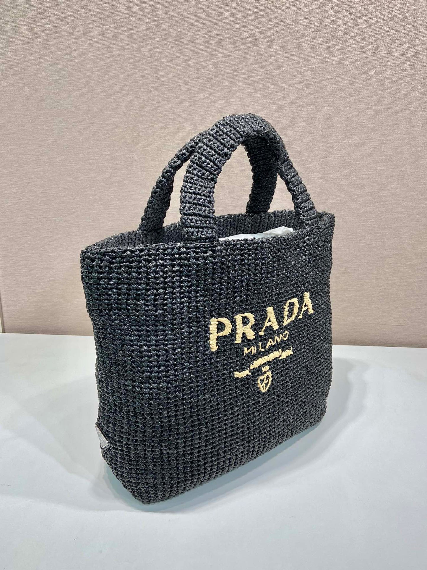 BOLSO GRANDE DE GANCHILLO 47 EN RAFIA AMARILLA MEZCLA NEGRA