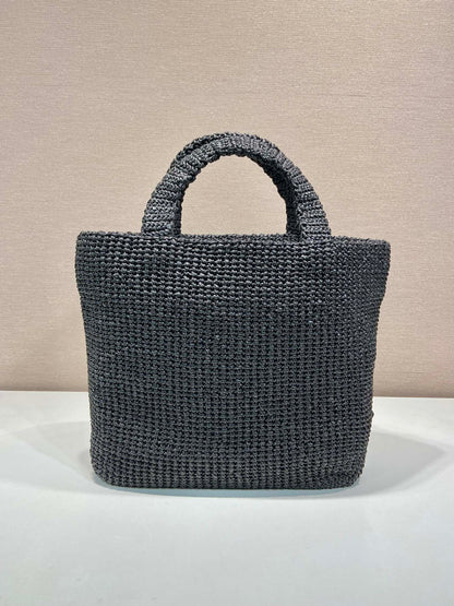 BOLSO GRANDE DE GANCHILLO 47 EN RAFIA AMARILLA MEZCLA NEGRA