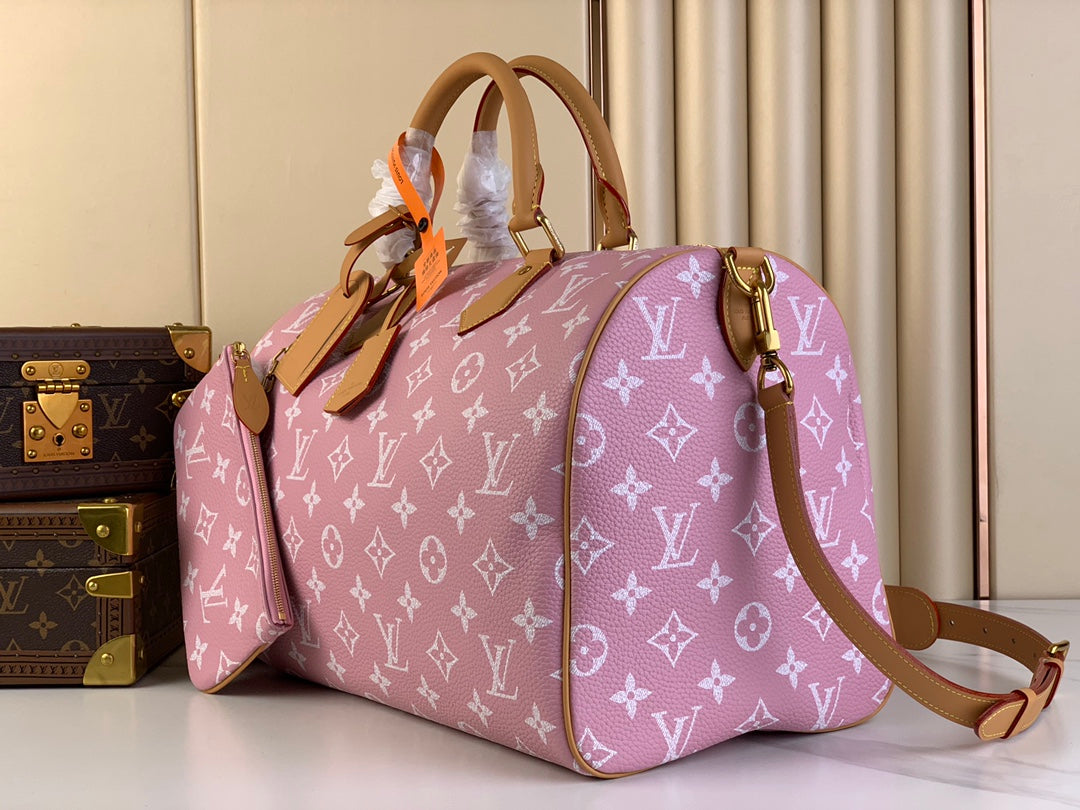 SPEEDY P9 BANDOULI¨¨RE 40 IN FLAMINGO PINK MONOGRAM CALFSKIN