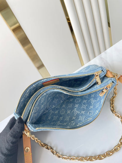 LIV POCHETTE 24 EN MONOGRAMA AZUL CON HERRAJES DORADOS