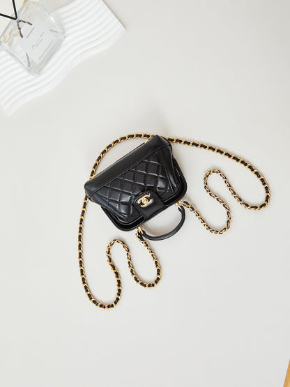 CC 24A Mini bolso de mano con asa superior, 13 cm, cuero encerado negro, herrajes dorados 238455