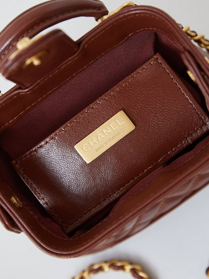 CC 24A Mini bolso de mano con asa superior, 13 cm, cuero encerado marrón, herrajes dorados 238463