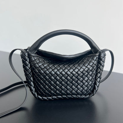 Petit sac à main BV Cobble Top Handle 23 cm en cuir d'agneau noir
