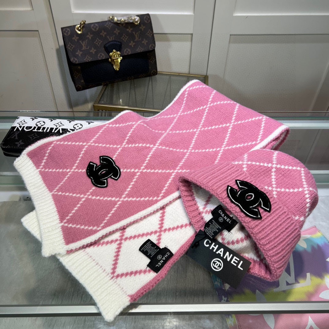 ENSEMBLE BONNET ET ÉCHARPE EN LAINE ROSE PUNCH MIXTE BLANC 422597 