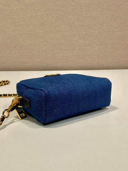 MINI SAC 14 EN DENIM BLEU AZUR QUINCAILLERIE DORÉ