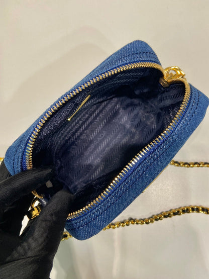MINI SAC 14 EN DENIM BLEU AZUR QUINCAILLERIE DORÉ