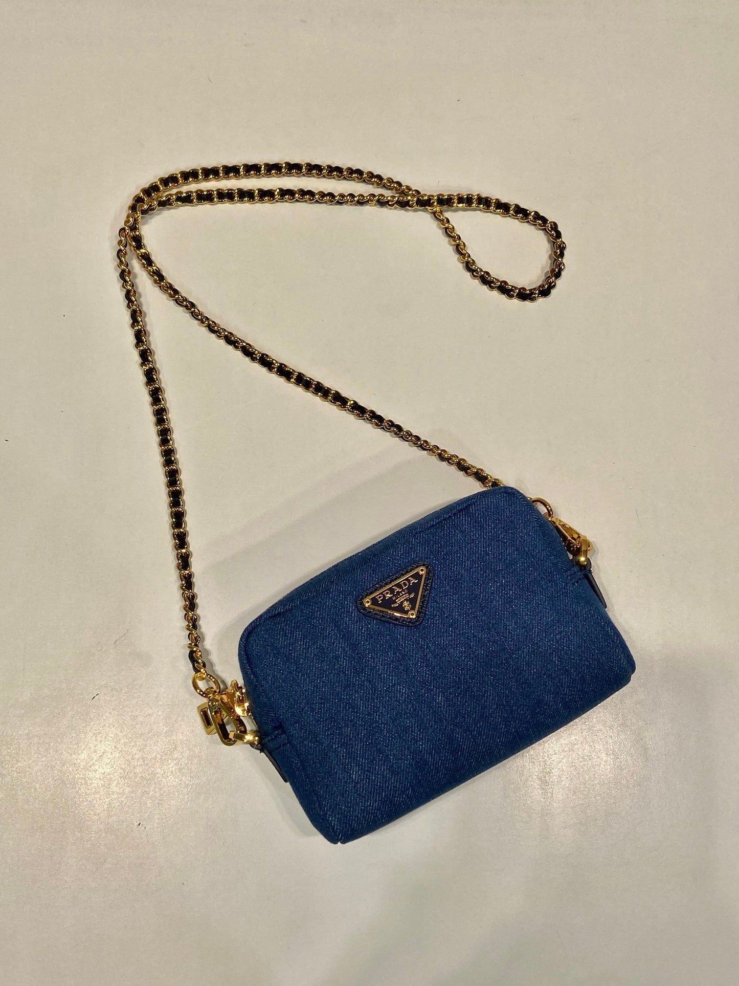 MINI SAC 14 EN DENIM BLEU AZUR QUINCAILLERIE DORÉ