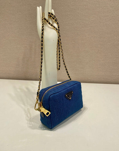 MINI SAC 14 EN DENIM BLEU AZUR QUINCAILLERIE DORÉ