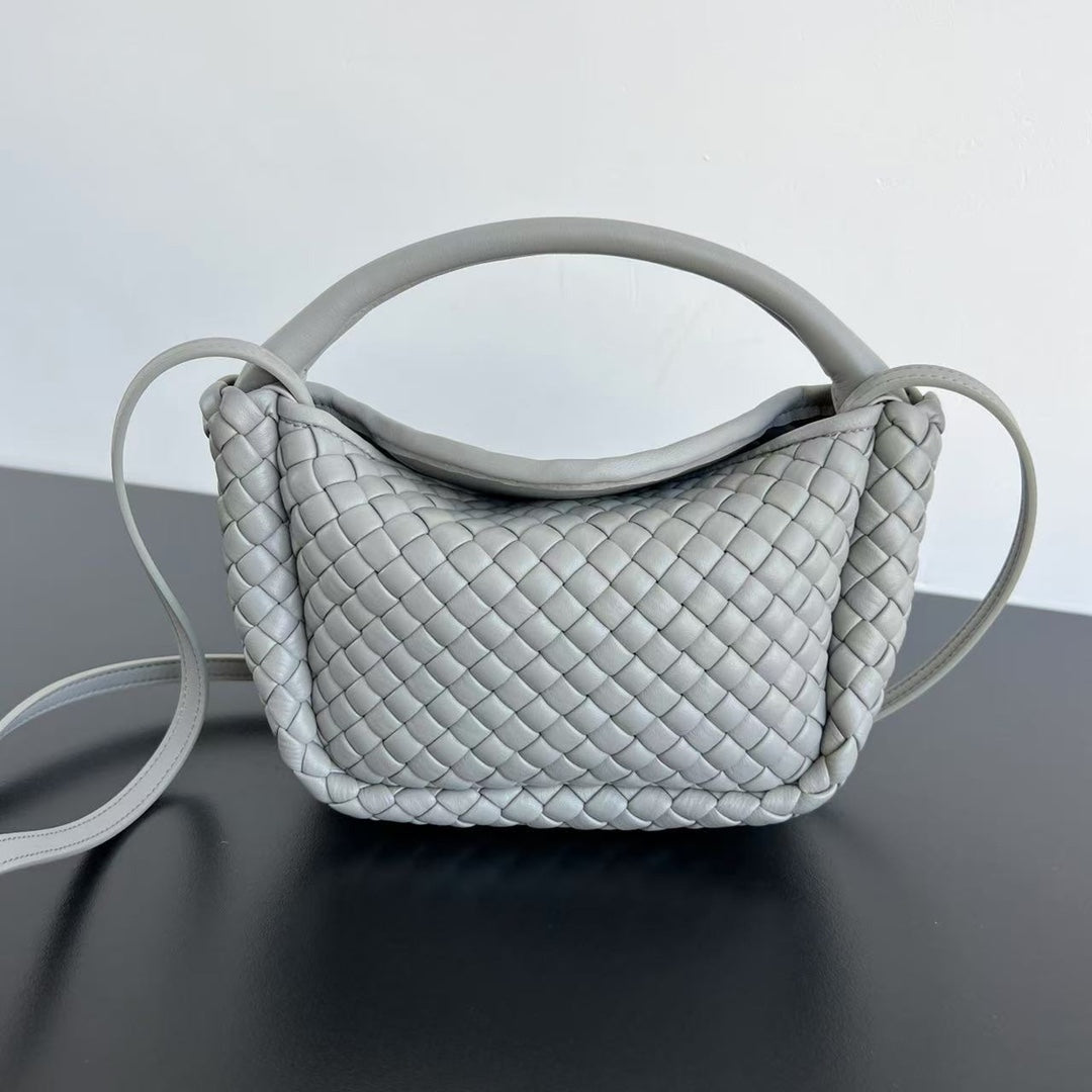 Petit sac à main BV Cobble Top Handle 23 cm en cuir d'agneau gris