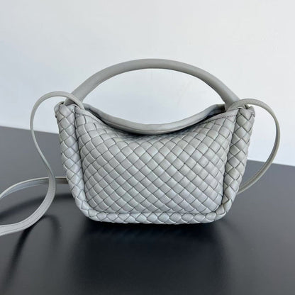 Petit sac à main BV Cobble Top Handle 23 cm en cuir d'agneau gris