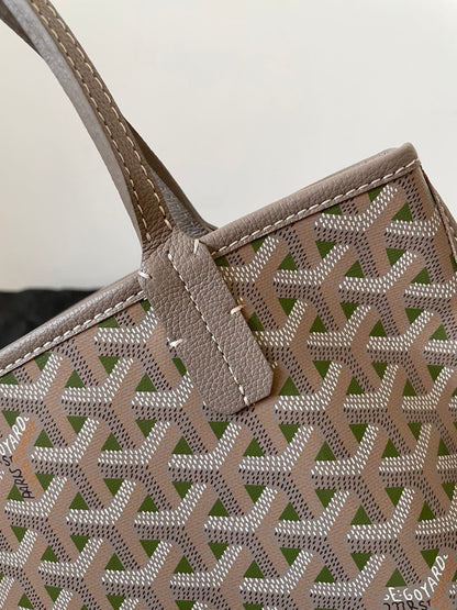 BOLSO ANJOU MINI 20 EN LONA GOYARDINE MIXTA GRIS VERDE Y PIEL DE BECERRO