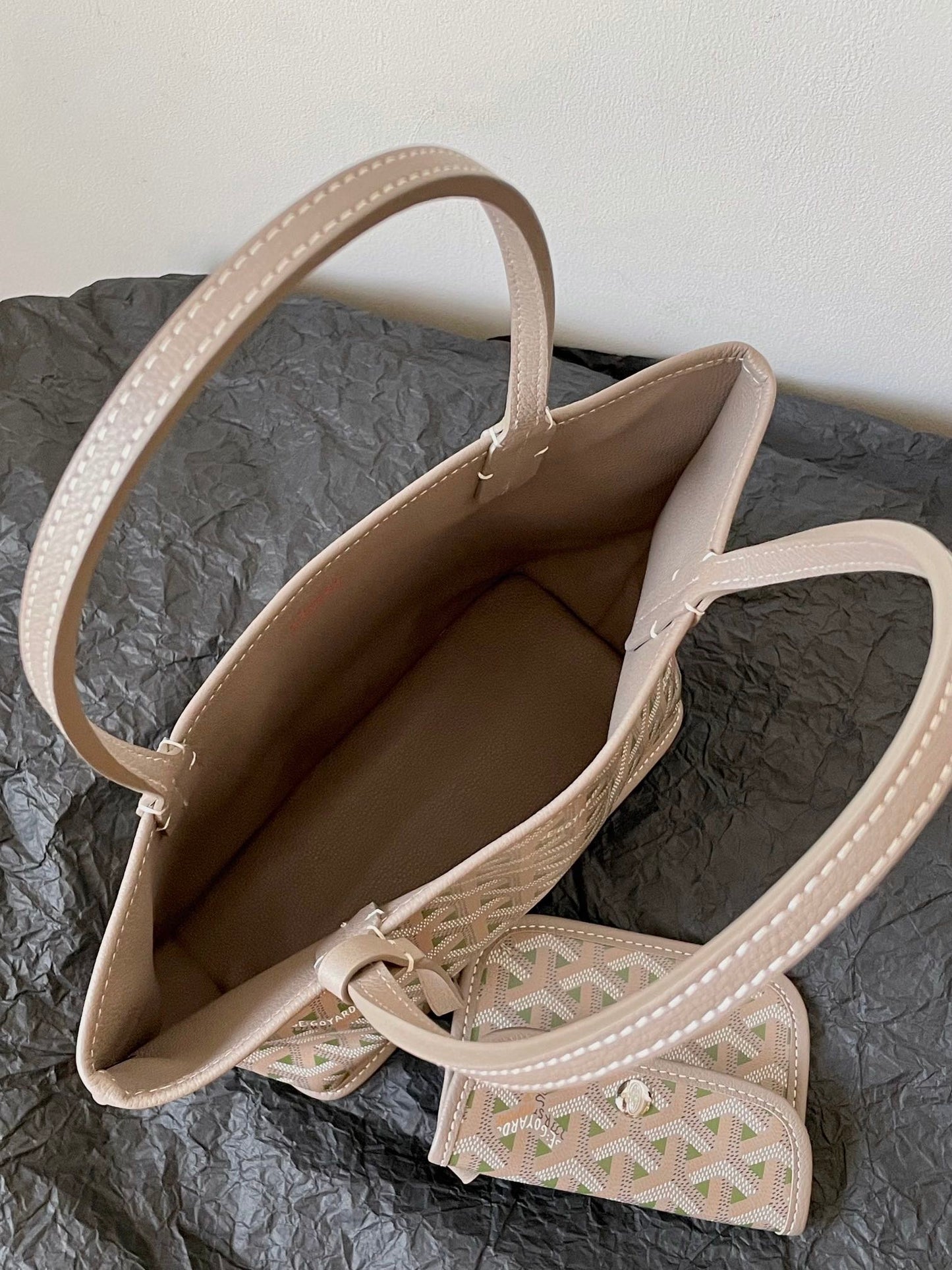 BOLSO ANJOU MINI 20 EN LONA GOYARDINE MIXTA GRIS VERDE Y PIEL DE BECERRO