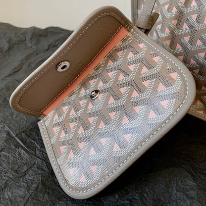 MINI SAC ANJOU 20 EN TOILE GOYARDINE ROSE ET CUIR DE VEAU GRIS MIXTE