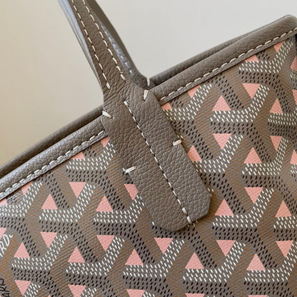 MINI SAC ANJOU 20 EN TOILE GOYARDINE ROSE ET CUIR DE VEAU GRIS MIXTE