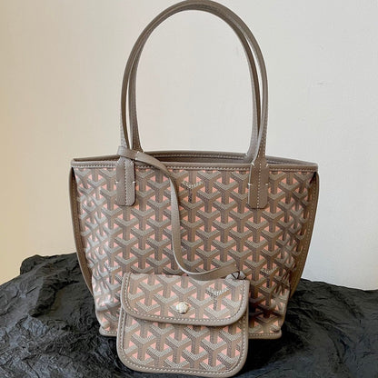 MINI SAC ANJOU 20 EN TOILE GOYARDINE ROSE ET CUIR DE VEAU GRIS MIXTE