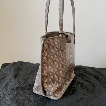 MINI SAC ANJOU 20 EN TOILE GOYARDINE ROSE ET CUIR DE VEAU GRIS MIXTE