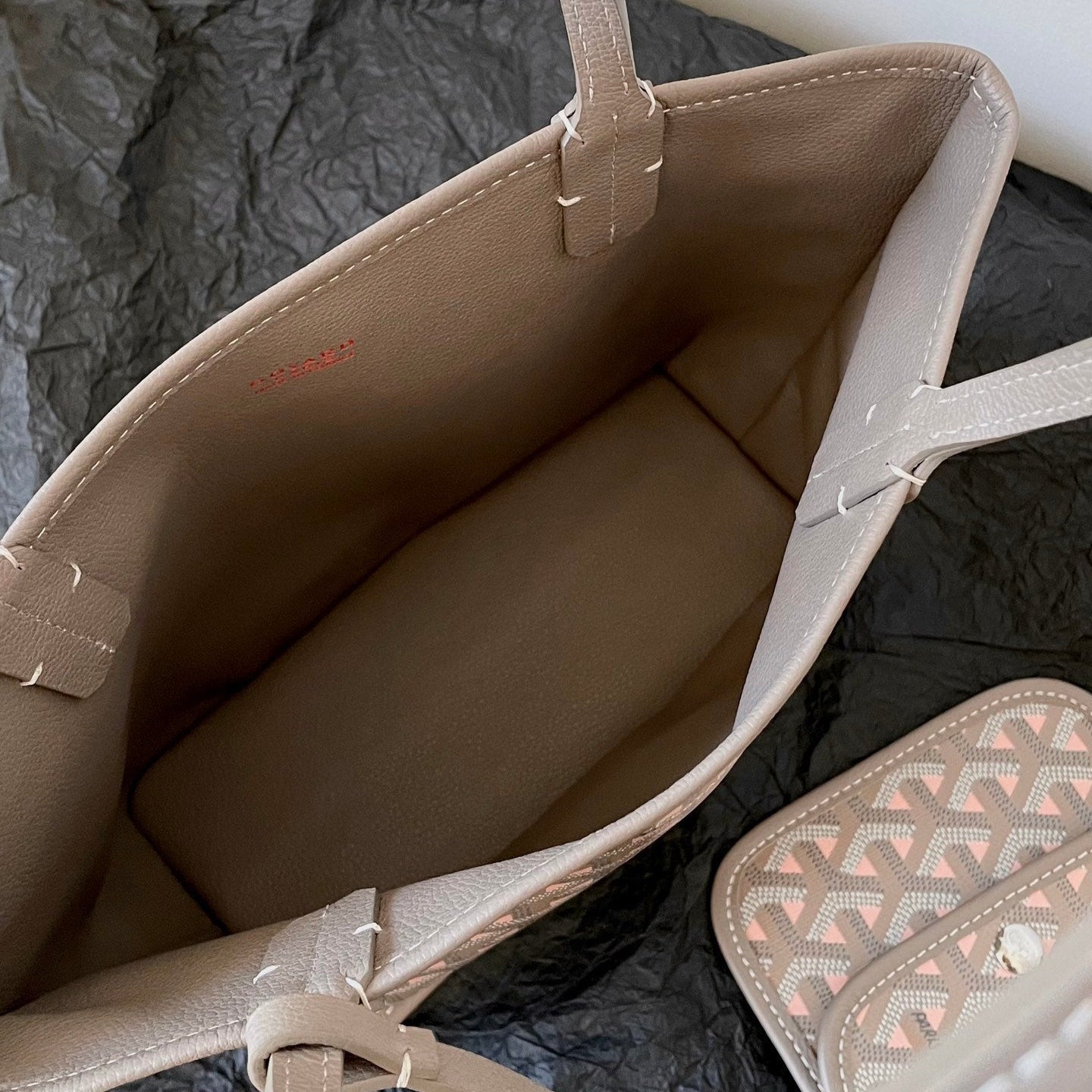 MINI SAC ANJOU 20 EN TOILE GOYARDINE ROSE ET CUIR DE VEAU GRIS MIXTE
