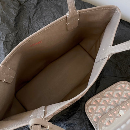 MINI SAC ANJOU 20 EN TOILE GOYARDINE ROSE ET CUIR DE VEAU GRIS MIXTE