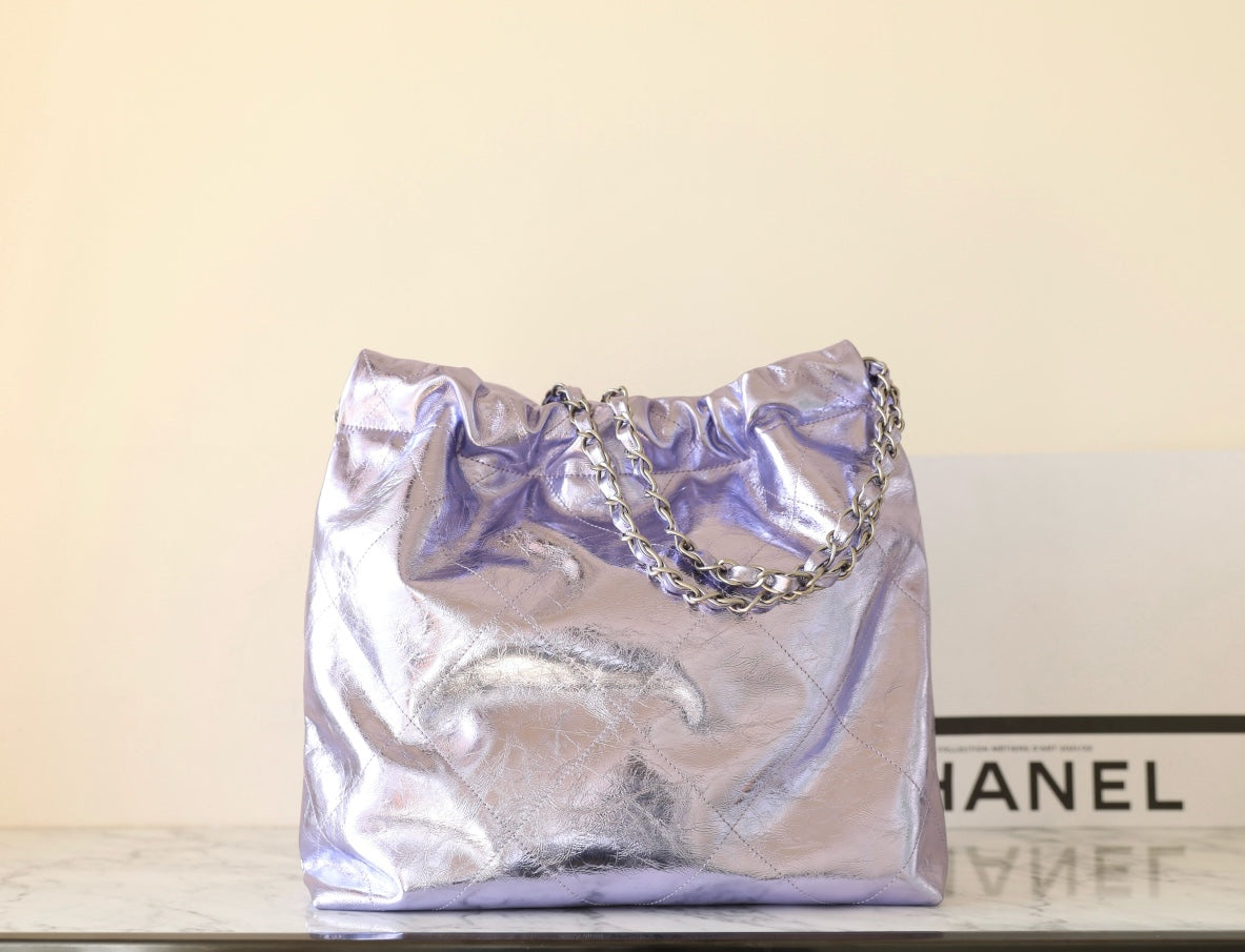 Bolso Hobo 22 25C 35cm Piel de cordero metalizada violeta