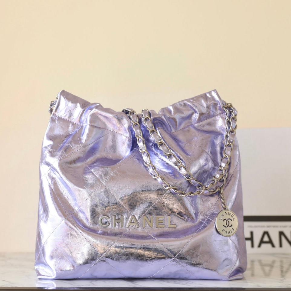 Bolso Hobo 22 25C 35cm Piel de cordero metalizada violeta