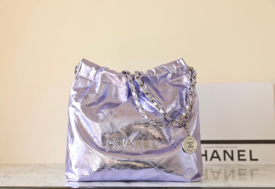 Bolso Hobo 22 25C 35cm Piel de cordero metalizada violeta