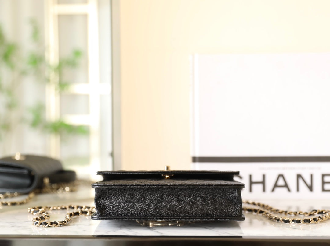Sac à main CC 25C 18 cm en cuir de veau grainé noir
