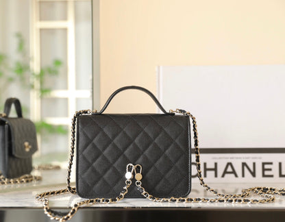 Sac à main CC 25C 18 cm en cuir de veau grainé noir