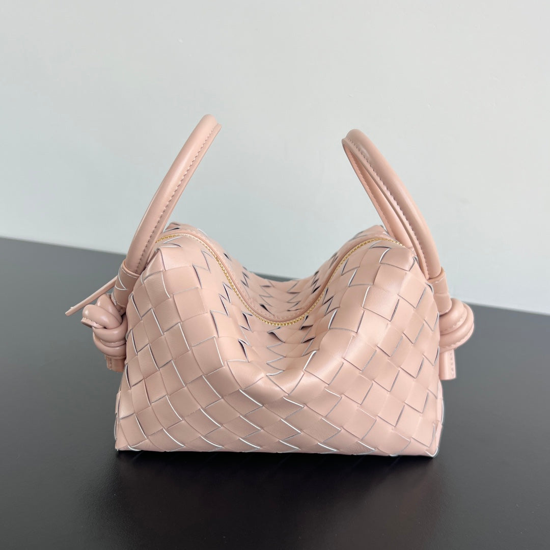 Sac à main BV Loop Top Handle 19 cm en cuir d'agneau rose pastel
