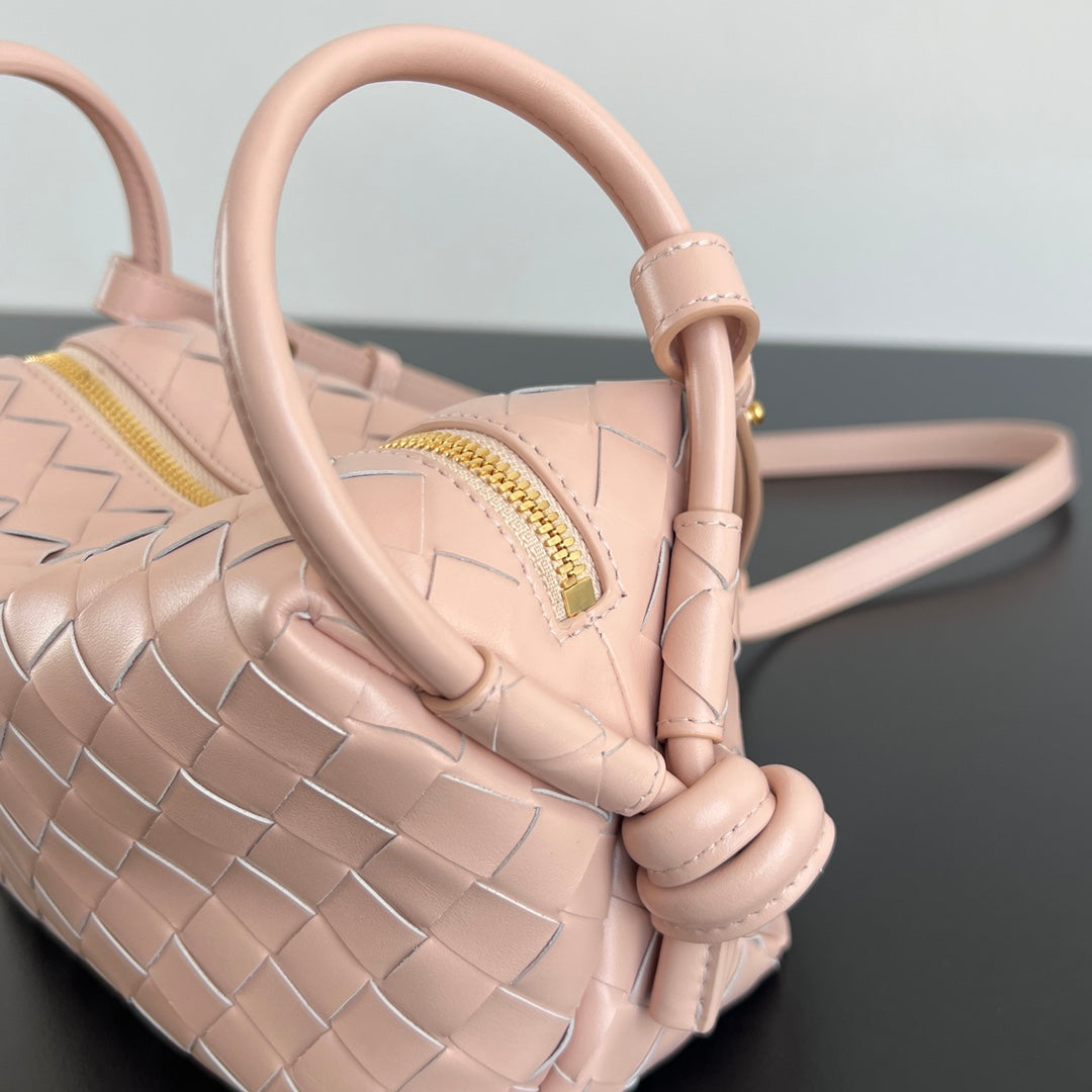 Sac à main BV Loop Top Handle 19 cm en cuir d'agneau rose pastel