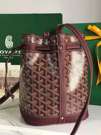 BOLSO CUBO PETIT FLOT 22 EN LONA GOYARDINE ROJO VINO Y RIBETE DE PIEL DE CORDERO