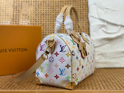 Bolso bandolera Speedy Bandouliere LV x TM de 25 cm con monograma multicolor blanco