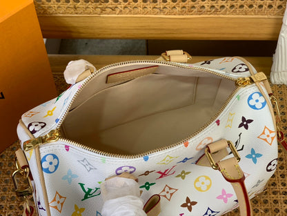 Bolso bandolera Speedy Bandouliere LV x TM de 25 cm con monograma multicolor blanco