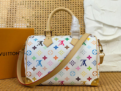 Bolso bandolera Speedy Bandouliere LV x TM de 25 cm con monograma multicolor blanco