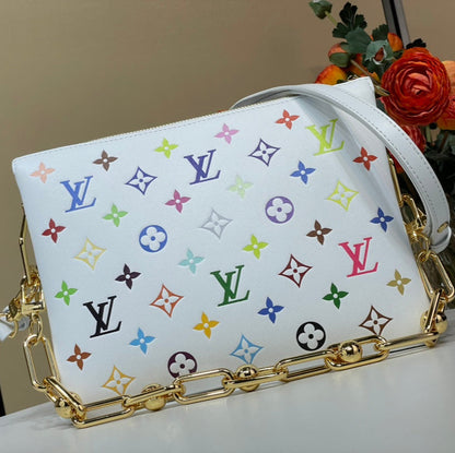 LV x TM Coussin BB 21 cm Piel de cordero con monograma en relieve multicolor blanco
