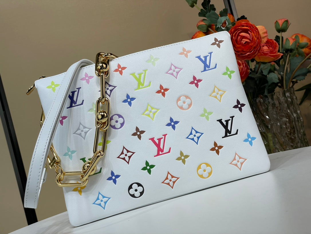 LV x TM Coussin BB 21 cm Piel de cordero con monograma en relieve multicolor blanco