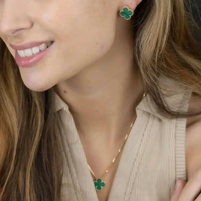 DIANA CLOVER MINI 9.5MM MALACHITE  EARRINGS