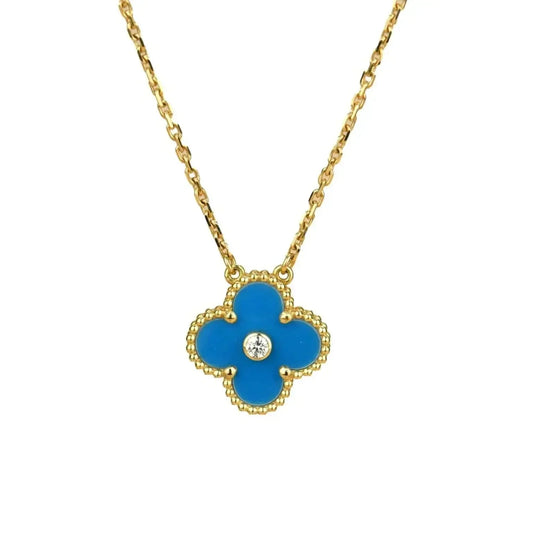 DIANA CLOVER 15MM DIAMOND AND BLUE AGATE NECKLACE