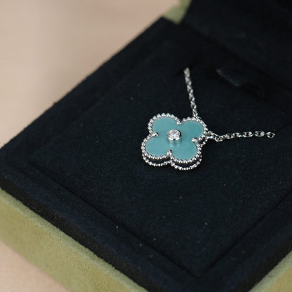DIANA CLOVER 15MM DIAMOND SVRES PORCELAIN  NECKLACE SILVER