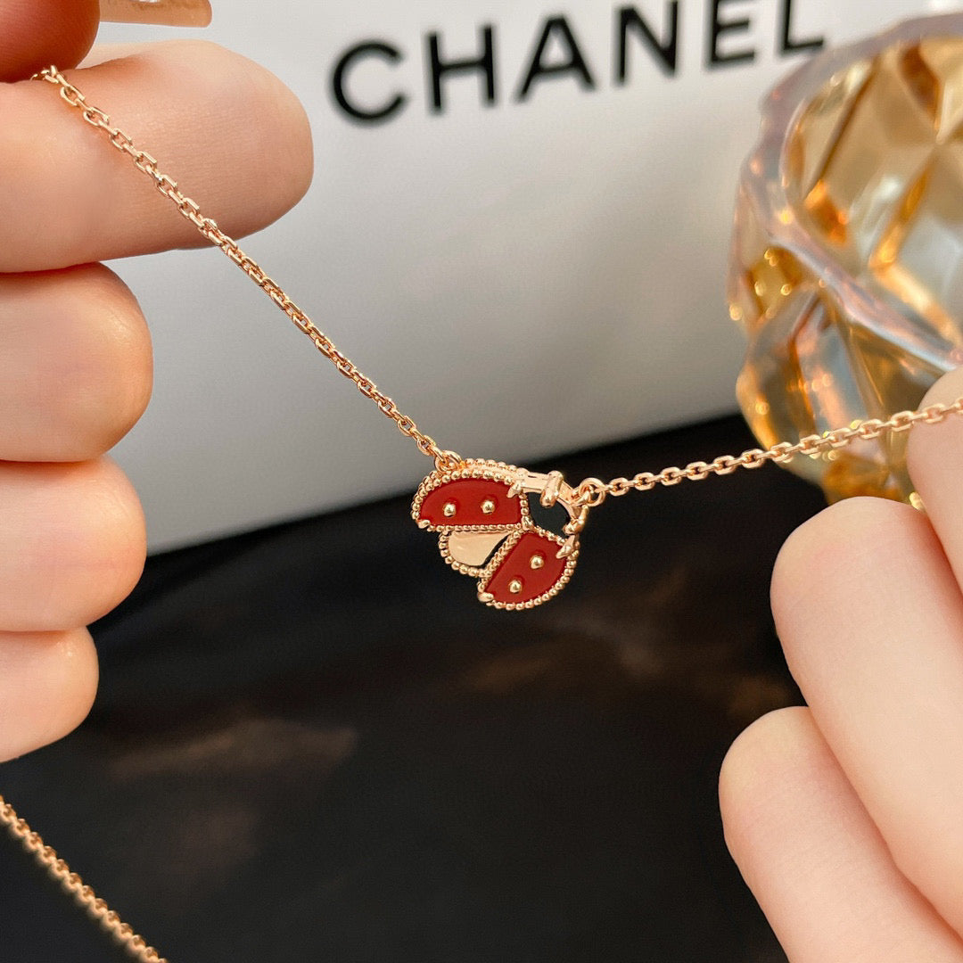 DIANA LUCKY  CARNELIANS LADYBUG NECKLACE