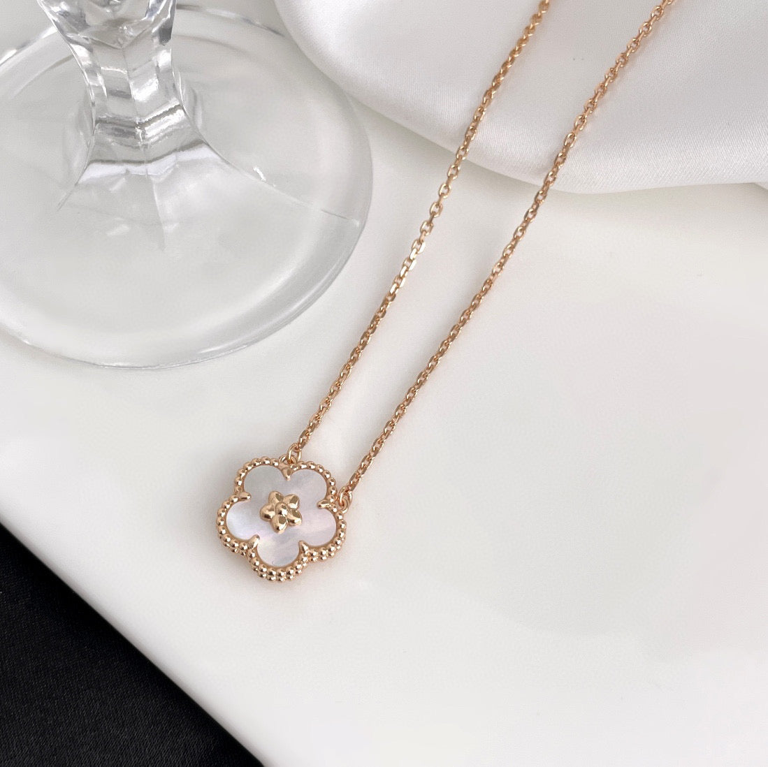 DIANA LUCKY  WHITE MOP  PLUM BLOSSOM NECKLACE