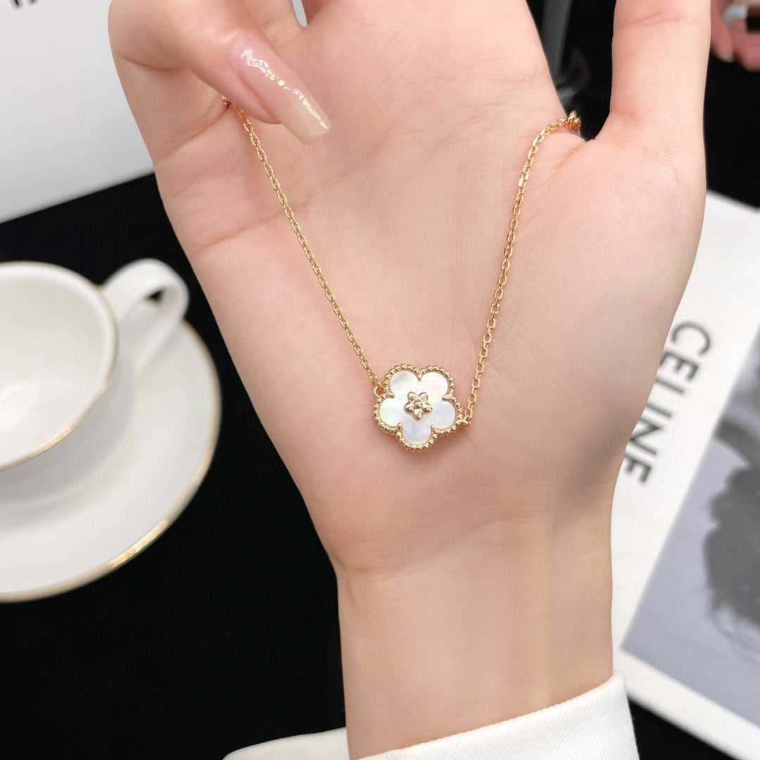 DIANA LUCKY  WHITE MOP  PLUM BLOSSOM NECKLACE