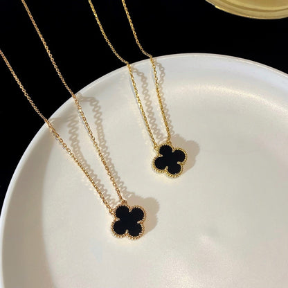 DIANA CLOVER 15MM BLACK ONYX SINGLE FLOWER NECKLACE