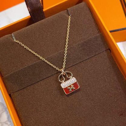 DIANA CONSTANCE RED PEDANT PINK GOLD NECKLACE