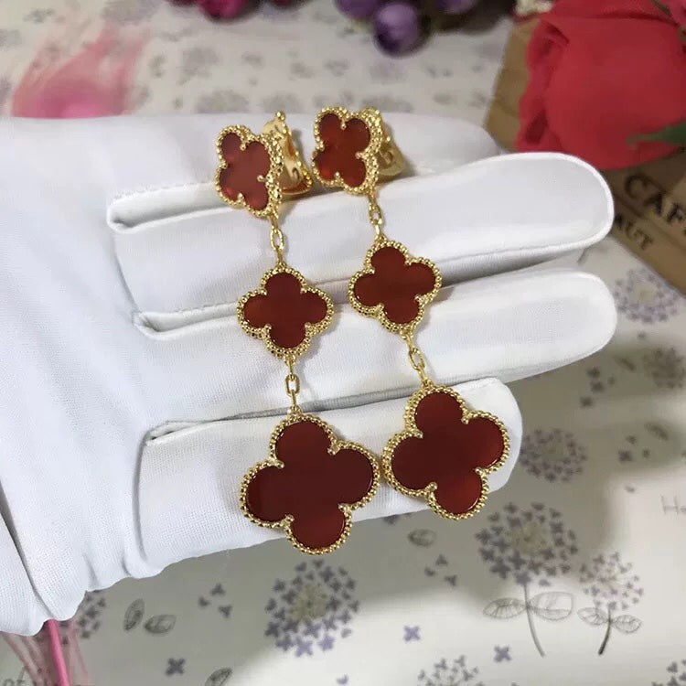 DIANA CLOVER 3 MOTIF CARNELIAN DROP EARRINGS