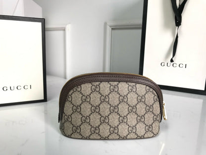 Bolsa de cosméticos pequeña Ophidia de 17 cm, lona beige con monograma