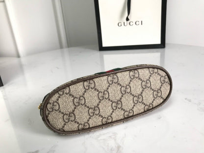 Bolsa de cosméticos pequeña Ophidia de 17 cm, lona beige con monograma