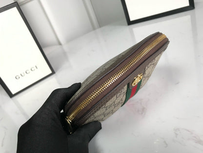 Bolsa de cosméticos pequeña Ophidia de 17 cm, lona beige con monograma